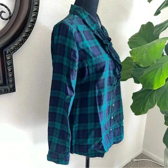 Tommy Hilfiger Women’s TarTan Green Plaid Ruffle Front Slit Neck Blouse … - Picture 4 of 16